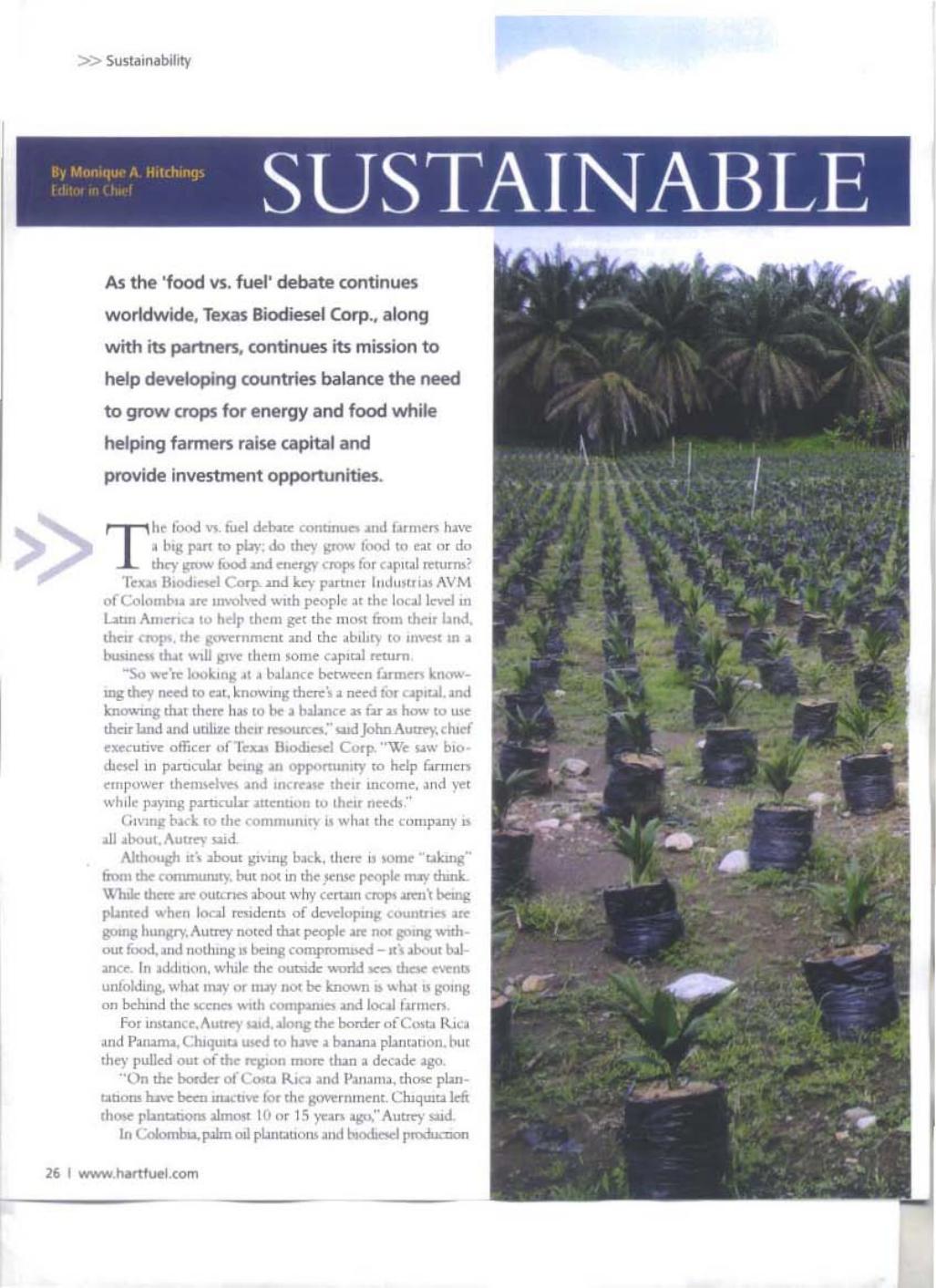 Fuel Magazine Sustainable Development Global Issue for Farmers article, November 2008